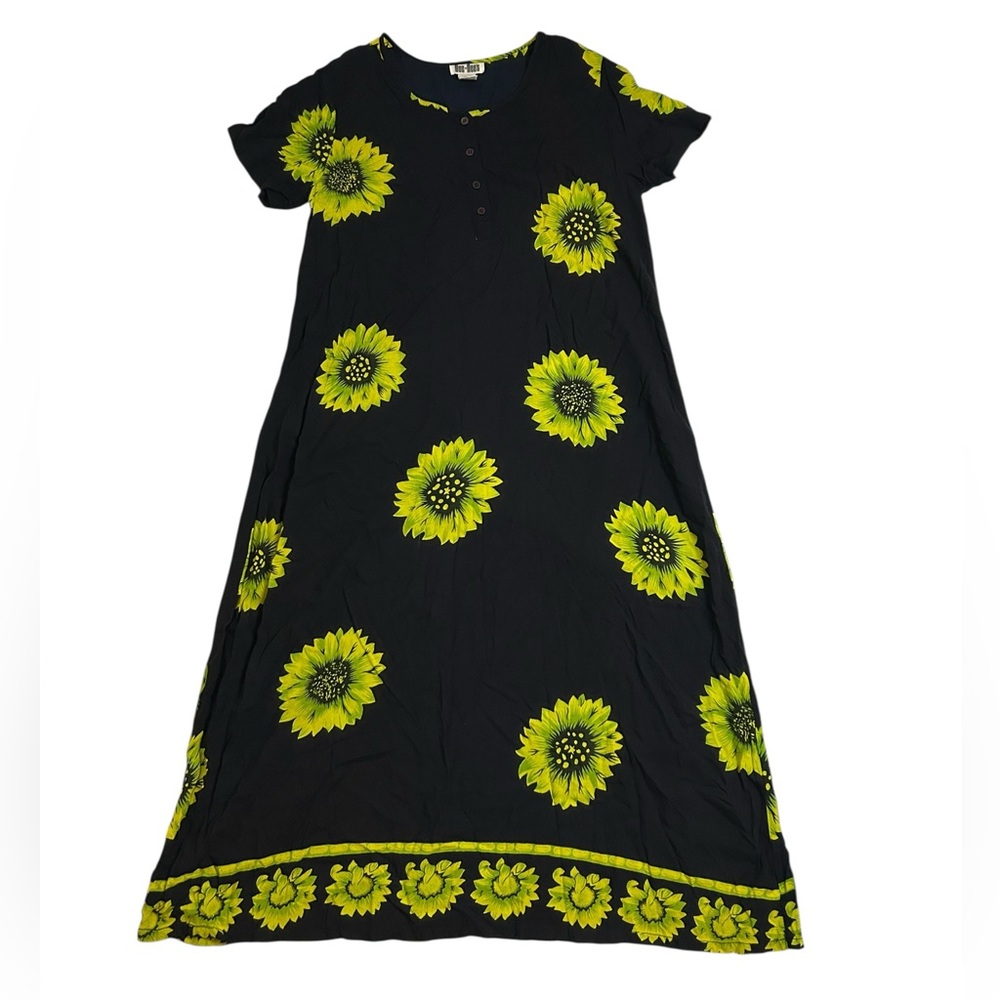 Fabulous Floral Sundress Whimsigoth Vintage Dee Dee's Chartreuse Sunflower Maxi